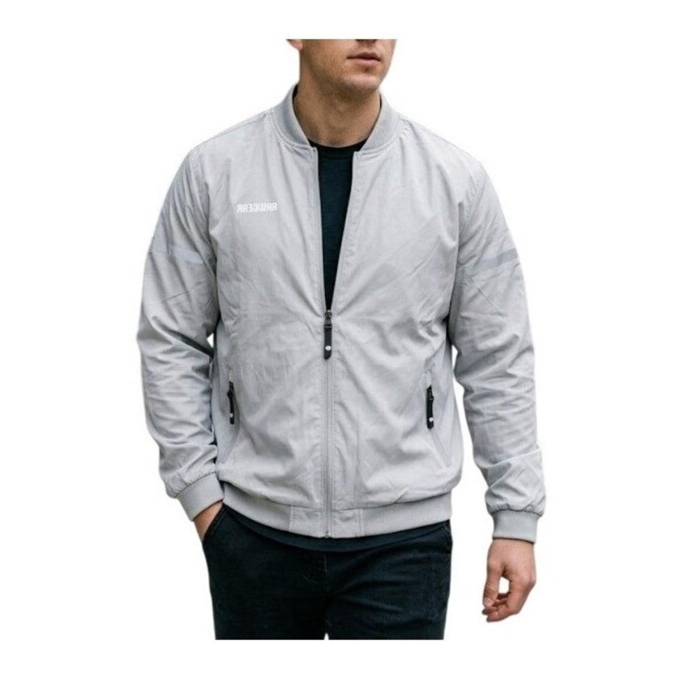 Rawgear Reflective Line Bomber Jacket Light Gray Lightweight Long Sleeve L - Picture 1 of 7